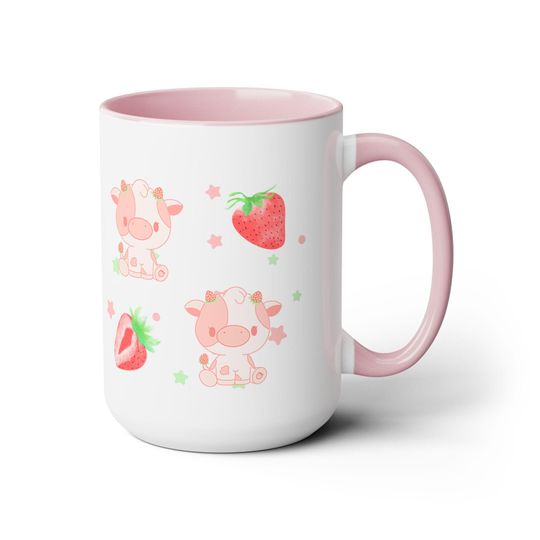 Strawberry Milk Cow Kawaii Mug Two-Tone Coffee Mugs