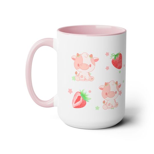 Strawberry Milk Cow Kawaii Mug Two-Tone Coffee Mugs