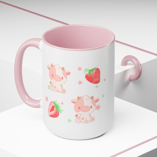 Strawberry Milk Cow Kawaii Mug Two-Tone Coffee Mugs
