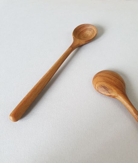 2 Teak Wood Handmade Small Round Spoons- Reusable Spoons