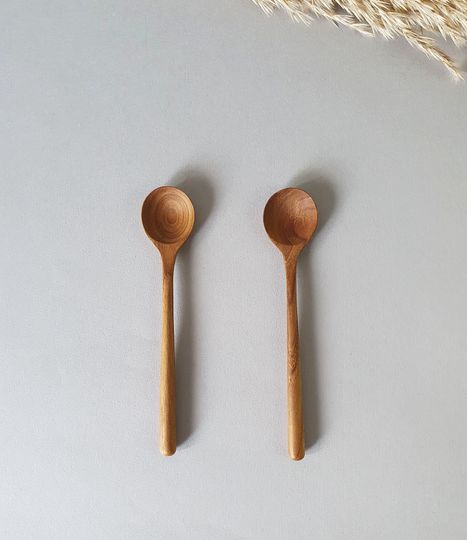 2 Teak Wood Handmade Small Round Spoons- Reusable Spoons
