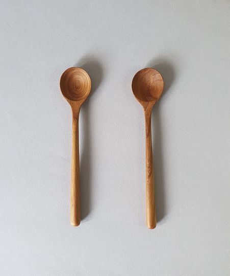 2 Teak Wood Handmade Small Round Spoons- Reusable Spoons
