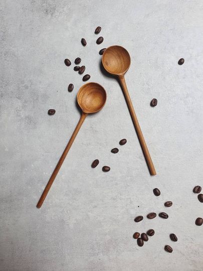 2 Round Multi-Purpose Teak Wood Handmade Spoons Tablespoon Volume