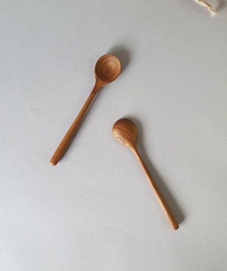 2 Teak Wood Handmade Small Round Spoons- Reusable Spoons
