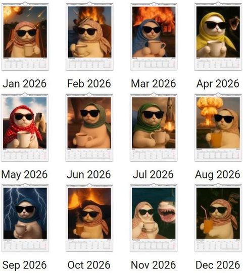 Everything is Fine Meme Cat Wall Calendar 2026