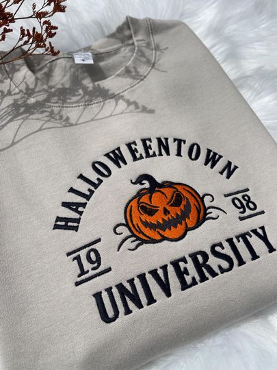 Halloween Town Embroidery Fall Sweatshirt, Spooky Season Crewneck