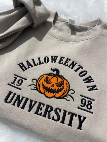 Halloween Town Embroidery Fall Sweatshirt, Spooky Season Crewneck