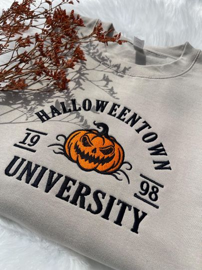 Halloween Town Embroidery Fall Sweatshirt, Spooky Season Crewneck