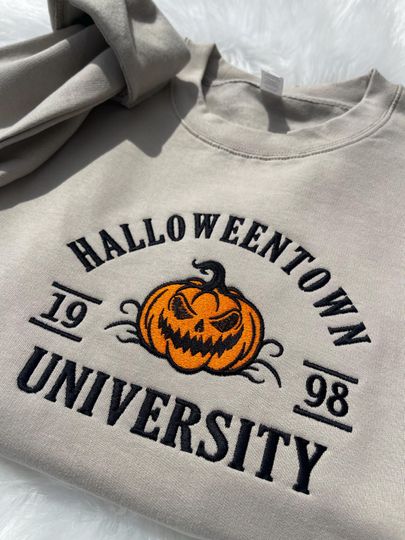 Halloween Town Embroidery Fall Sweatshirt, Spooky Season Crewneck