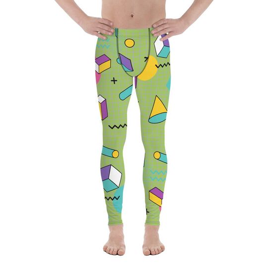 Funky 3D Geometric Grid Men's Leggings