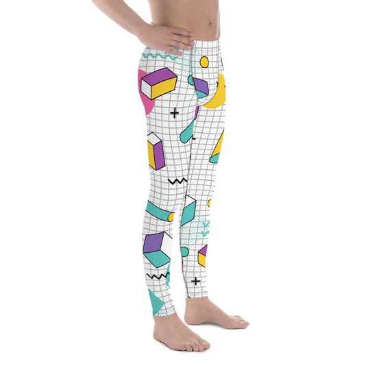 Funky 3D Geometric Grid Men's Leggings