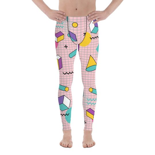 Funky 3D Geometric Grid Men's Leggings