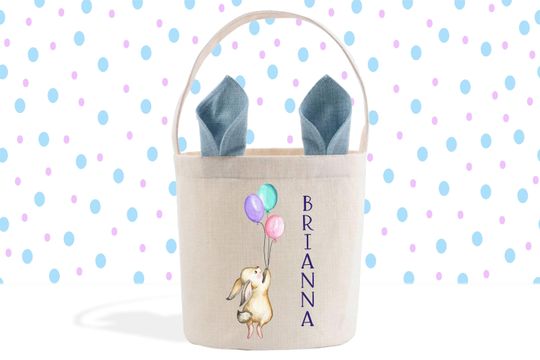 Personalized Easter Basket, Custom Easter Basket, Easter Bunnies & Balloons, Easter Bunny