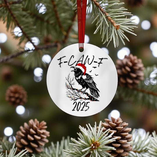Funny Christmas Raven Ornament 2025, Holiday Humor Raven Lover Gift, White Elephant Office Gift, Durable Aluminum