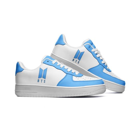 BTS Unisex Low Top Leather Sneakers - Light Blue BTS shoes