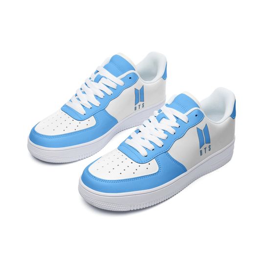 BTS Unisex Low Top Leather Sneakers - Light Blue BTS shoes