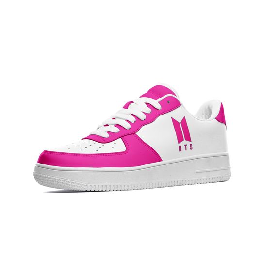 BTS Unisex Low Top Leather Sneakers - Pink BTS shoes