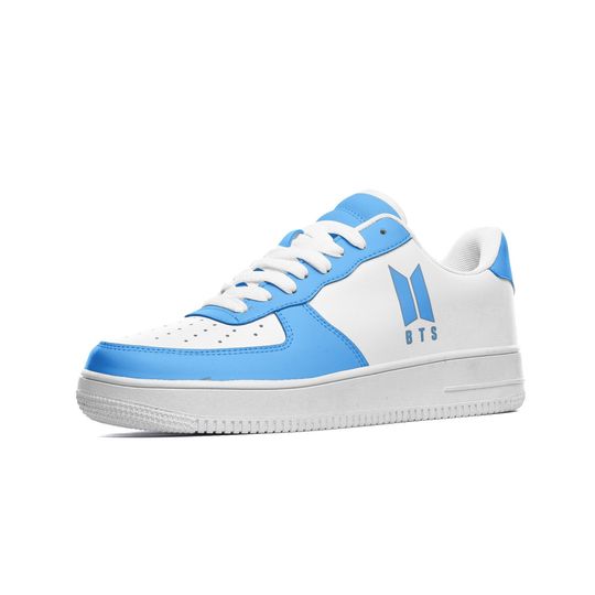 BTS Unisex Low Top Leather Sneakers - Light Blue BTS shoes