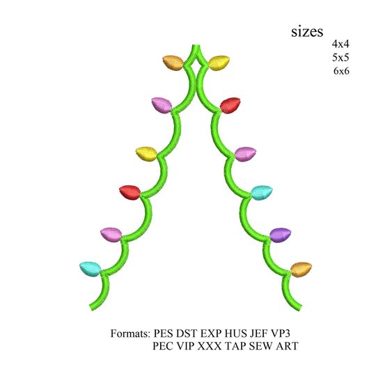 Christmas lights split Embroidery, Christmas Lights embroidery, Bow Embroidery, Coquette Christmas