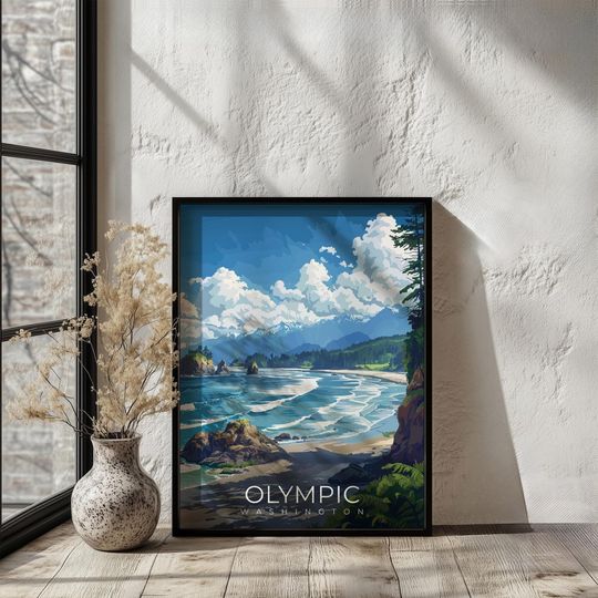 Olympic Washington Travel Print Wall Art National Park Landscape Illustration Poster