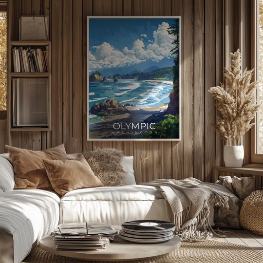 Olympic Washington Travel Print Wall Art National Park Landscape Illustration Poster
