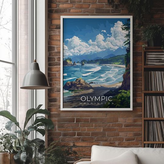 Olympic Washington Travel Print Wall Art National Park Landscape Illustration Poster