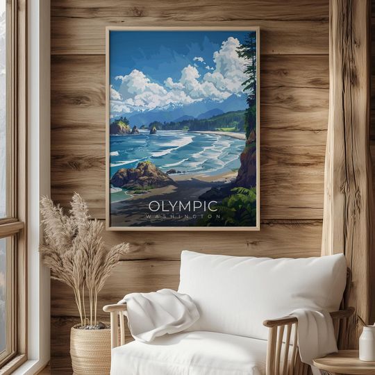 Olympic Washington Travel Print Wall Art National Park Landscape Illustration Poster