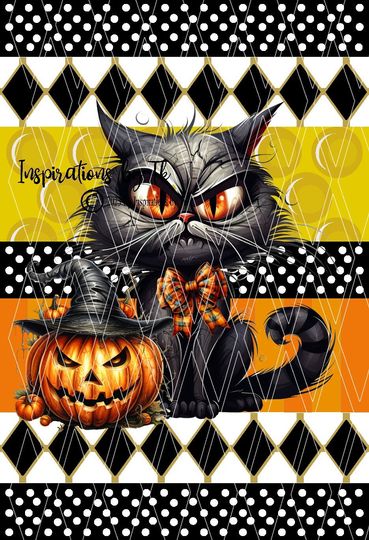 Scary Cat & Pumpkin Halloween Garden Flag Design, Halloween Flag, Sublimation Design