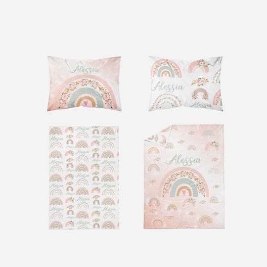 Custom Rainbow Floral Bedding Set: Personalized Girl Duvet Cover