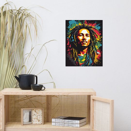 Vintage Bob Marley inspired Poster, Retro Reggae Music Illustration