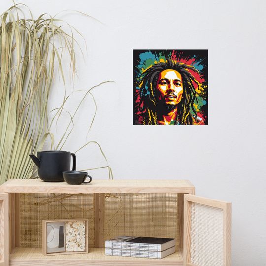 Vintage Bob Marley inspired Poster, Retro Reggae Music Illustration
