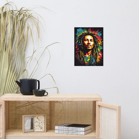 Vintage Bob Marley inspired Poster, Retro Reggae Music Illustration