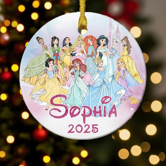 Personalized Ceramic Ornament Group Of The Princesses, Customized 2025 Christmas Tree Decor Gift For Kid