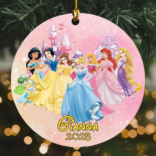 Personalized Ceramic Ornament Group Of The Princesses, Customized 2025 Christmas Tree Decor Gift For Kid