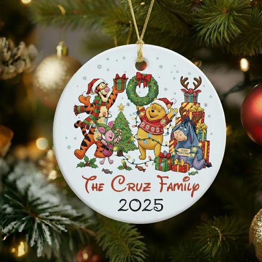 Personalized Winnie The Pooh Family Christmas Ceramic Ornament