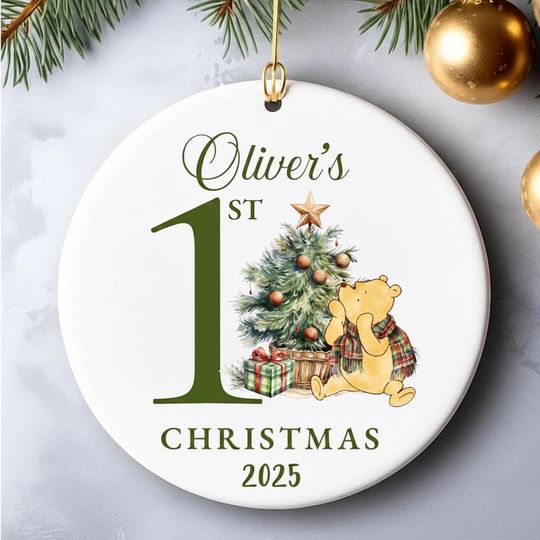 Personalized Baby's First Christmas Ceramic Ornament, Winnie The Pooh Ceramic Keepsake