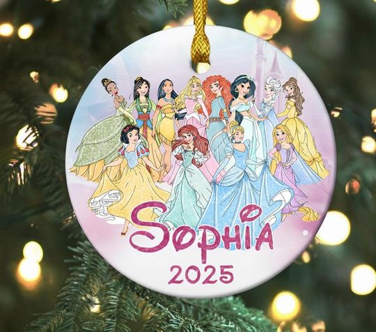 Personalized Ceramic Ornament Group Of The Princesses, Customized 2025 Christmas Tree Decor Gift For Kid