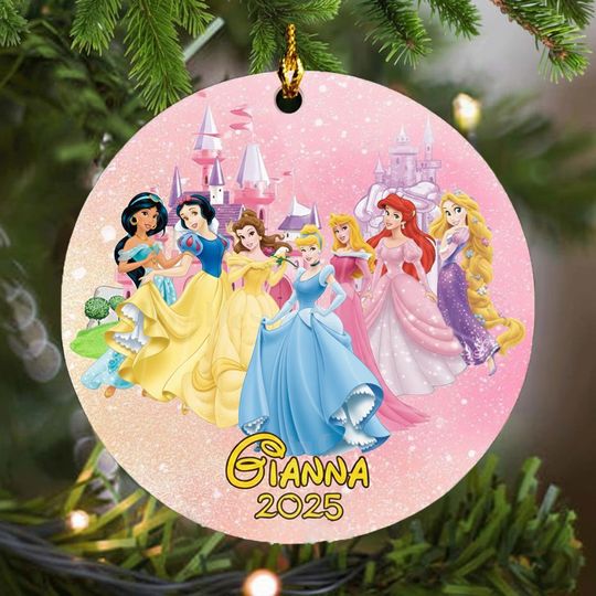 Personalized Ceramic Ornament Group Of The Princesses, Customized 2025 Christmas Tree Decor Gift For Kid