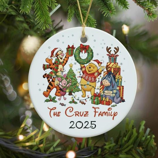 Personalized Winnie The Pooh Family Christmas Ceramic Ornament