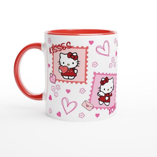 Cute HK Valentine's Day Red and Pink Stamp Hello Kitty Ceramic Mug