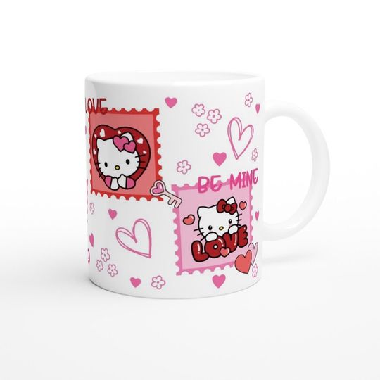 Cute HK Valentine's Day Red and Pink Stamp Hello Kitty Ceramic Mug