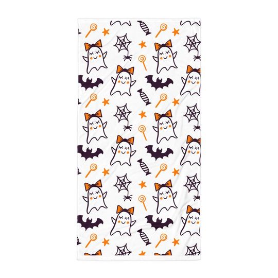 Girls Halloween Beach Towel: Ghost, Bat & Pumpkin Design