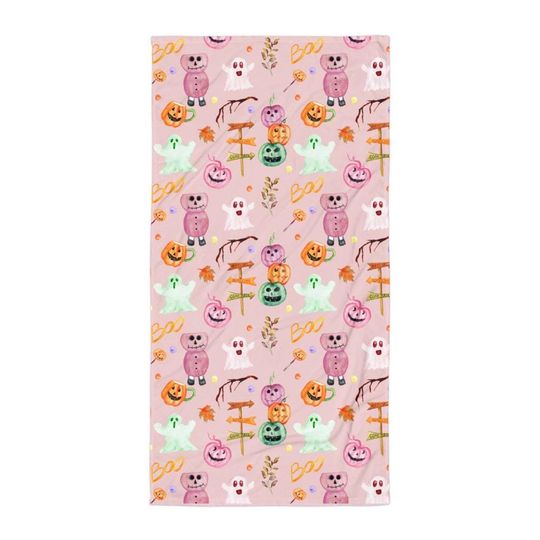 Pink Halloween Beach Towel: Ghost, Pumpkin, Summerween Party