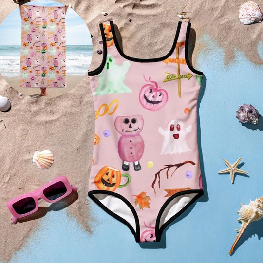 Pink Halloween Beach Towel: Ghost, Pumpkin, Summerween Party