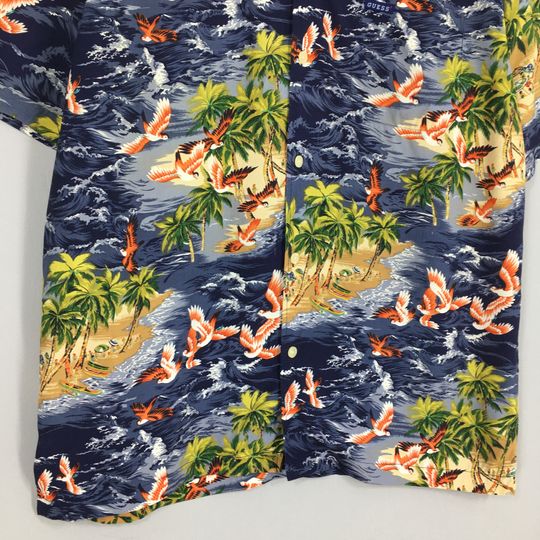 Vintage Guess Hawaiian Aloha Tropical Rayon Button-Down Shirt
