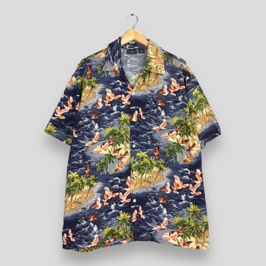 Vintage Guess Hawaiian Aloha Tropical Rayon Button-Down Shirt