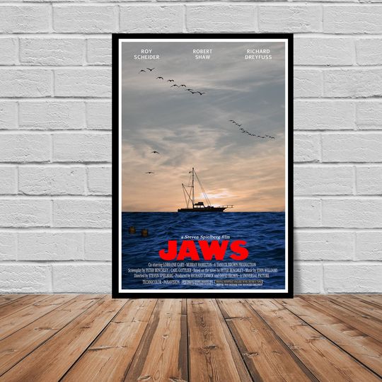 Jaws Inspired  "Open Water" alternate movie poster art print-  Amity Island - Quint - Spielberg - Chief Brody - Matt Hooper Wall decor