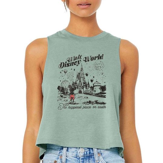 Vintage WDW Happiest Place on Earth - Crop Top Tank Racerback BC, Disneyworld shirt, Disneyland Shirt, Girls Trip, Cute Shirts