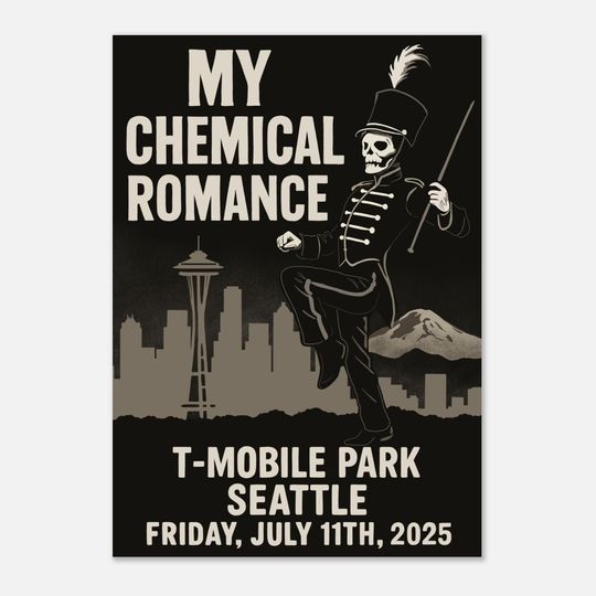 My Chemical Romance Seattle Poster Hand-Drawn 2025 Tour Vertical Poster