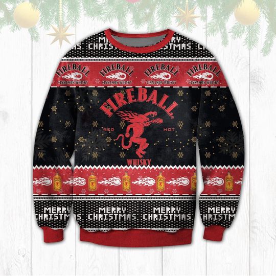Fireball Cinnamon Whiskey Christmas 3D Sweater